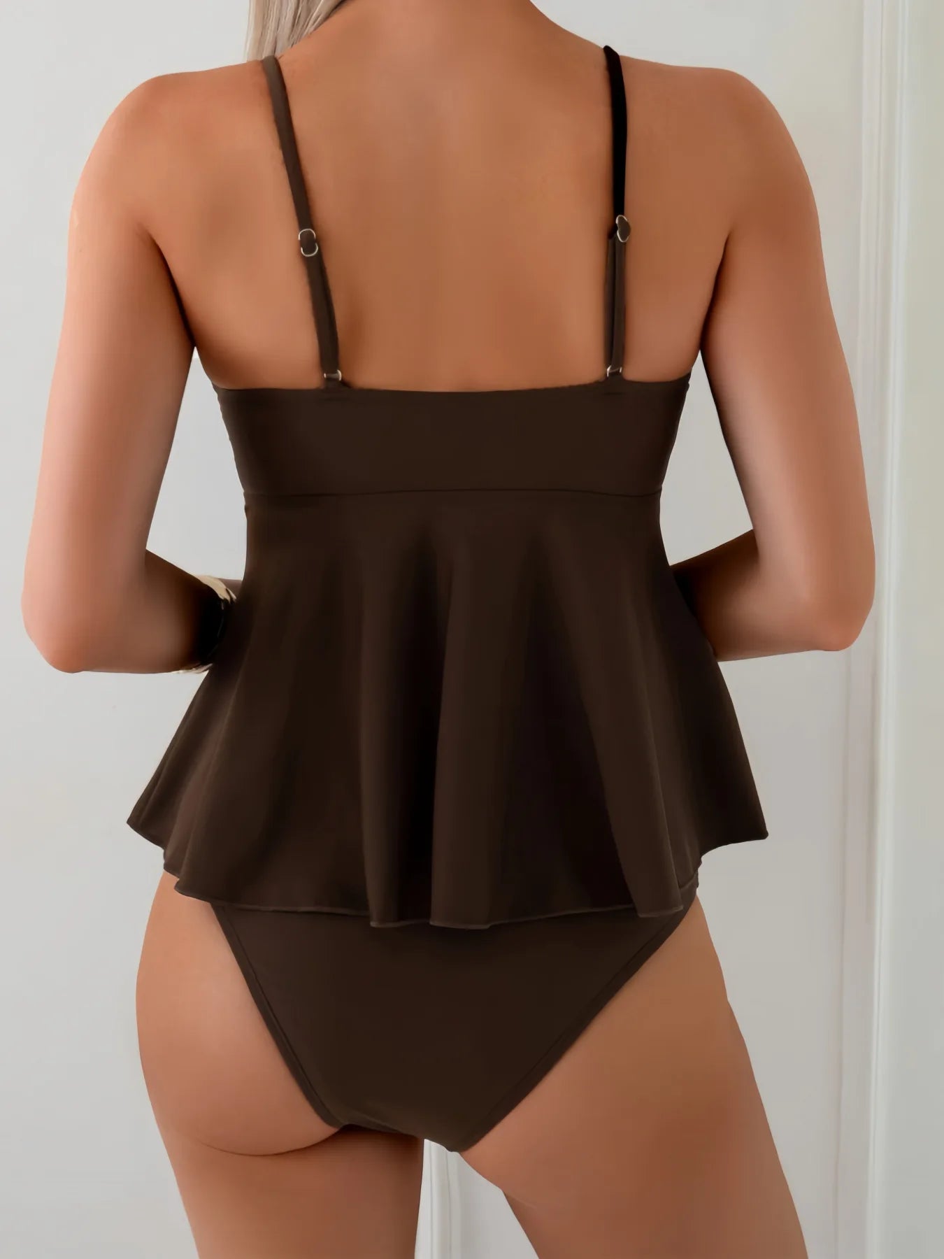 Brown Shell Metallic Beaded Tankini