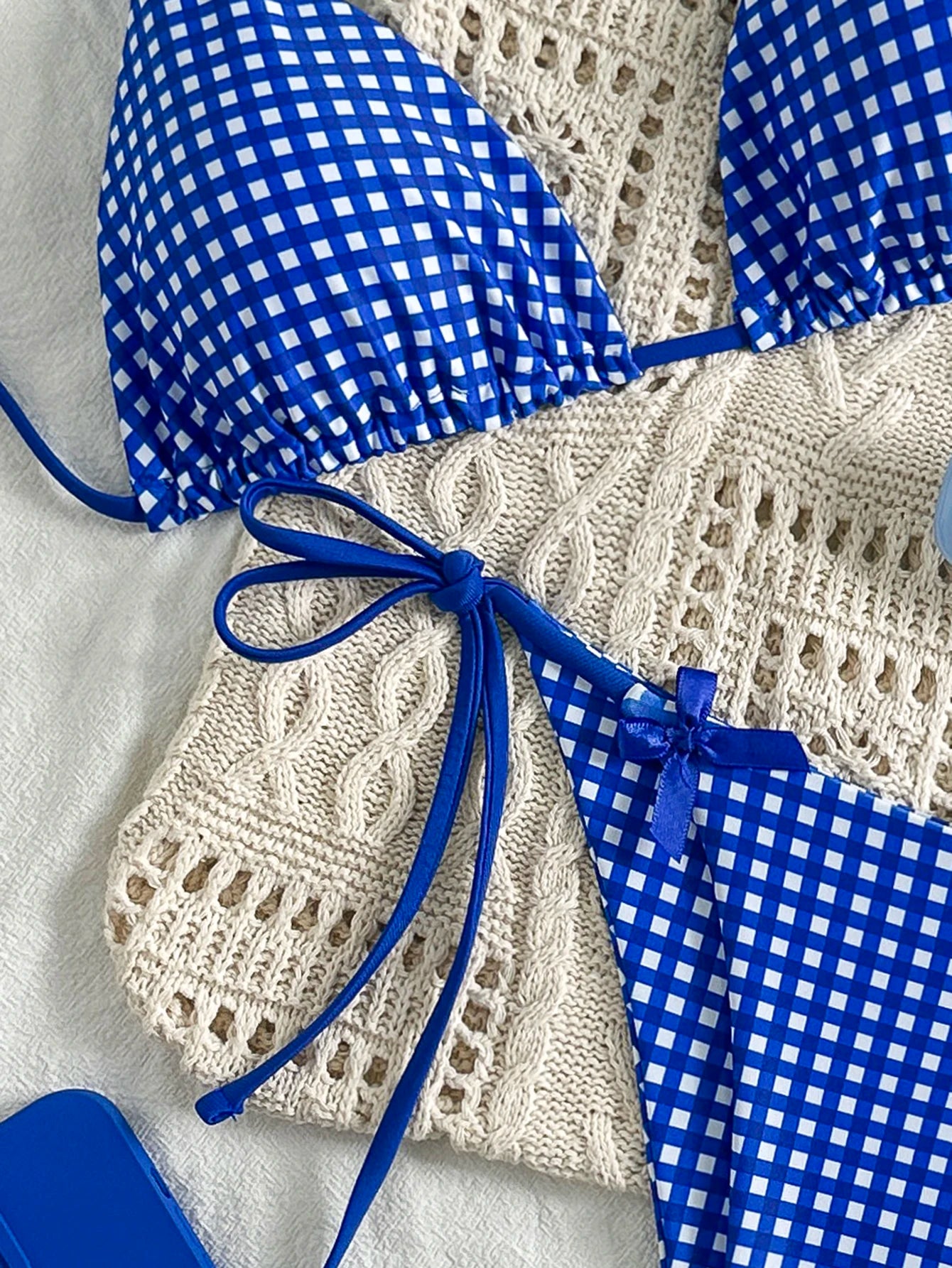 Mat Blue and White Plaid Two-Piece