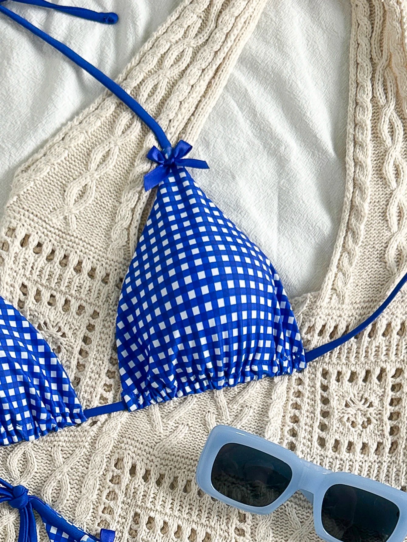 Mat Blue and White Plaid Two-Piece