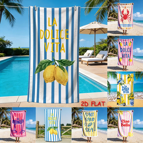 1pc Assorted Summer Beach Towels: Lemon, Crab, Retro Italian Vibes & Coastal Prints
