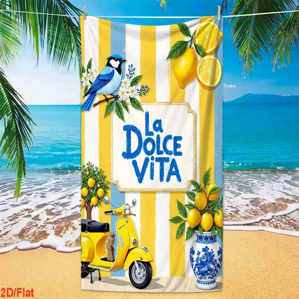 1pc Assorted Summer Beach Towels: Lemon, Crab, Retro Italian Vibes & Coastal Prints