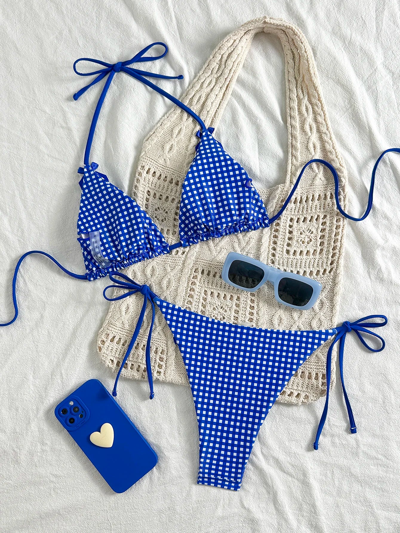 Mat Blue and White Plaid Two-Piece